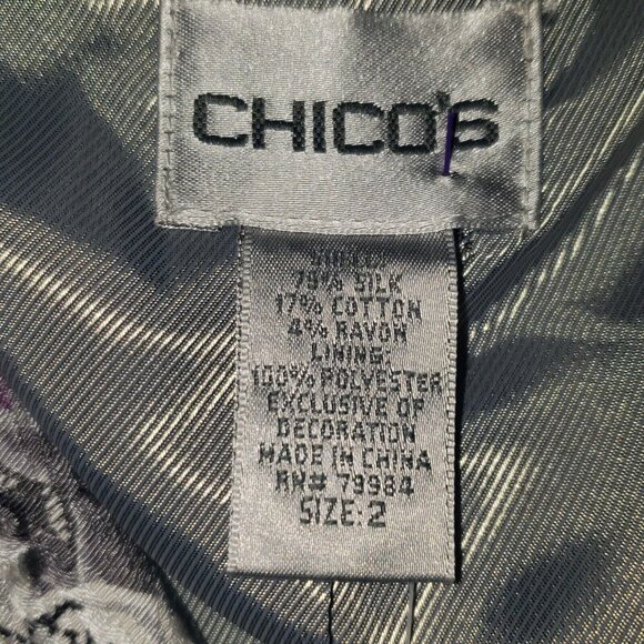 Chico's Parmenia Jacket Purple Pretty Print Silk Beaded Appliques Size 2 Large - Picture 4 of 16